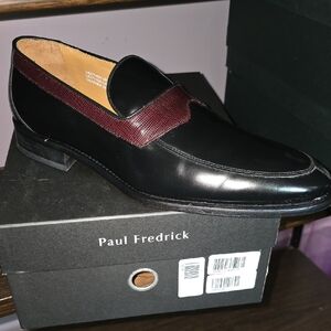 Paul Fredrick Black and Burgundy Men's Loafers